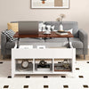 Lift Up Coffee Table Rising Center Table with 3 Cubes & Lift Top-White