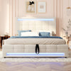 Upholstered Bed 4ft6 Double LED Hydraulic Bed Frame with Ottoman Storage Beige