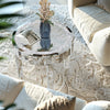 Elegant Round Mirrored Coffee Table with Crystal Inlay Bling Silver Accent Table