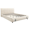 Double Bed Frame, Grey White, Upholstered Wooden Slat Bed Frame with Headboard