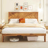 Single Size Bed Frame Acacia Wood Platform Bed w/ Headboard Caramel