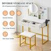 White Dressing Table With Round Led Mirror And Stool Vanity Table Makeup Desk