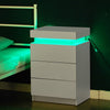 Bedside Tables White High Gloss LED Cabinets 3 Drawers Nightstand Modern Bedroom