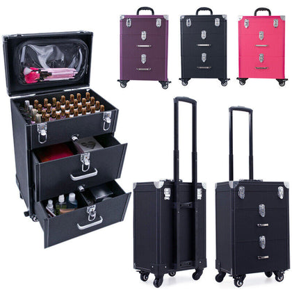 Large Makeup Case Hairdressing Nail Polish Trolley Cosmetic Vanity Storage Box