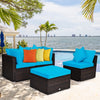 4 PCS Rattan Patio Conversation Set Outdoor Furniture Sofa Set w/ Coffee Table