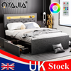 4FT6 Double Bed Frame with 4 Storage Drawers LED Upholstered Headboard UK