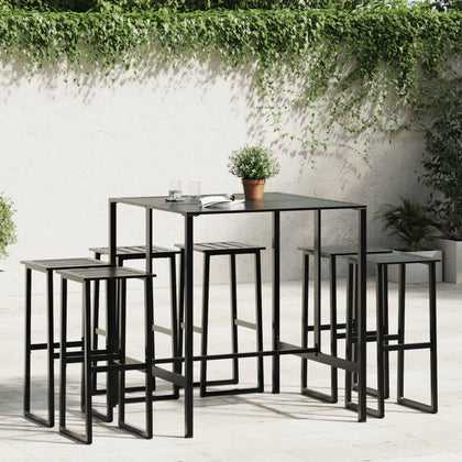 7 Piece Garden Bar Set Black -coated Steel N9Q1