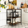 Coffee Cart Shelf Organizer Kitchen Rolling Cart-Dark Brown