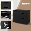 Wooden Vertical Storage Dresser Cabinet 5-Drawer Chest with Door-Black