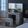 White Dressing Table with Large LED Mirror Wood Makeup Desk 3 Drawers Stool