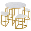 Dining Table and Chairs Set of 4 Space-Saving Round Kitchen Table w/ Marble Look