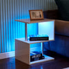 High Gloss Side End Table Storage Shelves Bedside Table 2 Tier White LED S-Shape