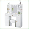 Modern Vanity Dressing Table Makeup Desk with LED Light Mirror Stool Shelf Set