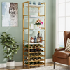 Tribesigns Corner Wine Rack with Glass Holder and Storage Shelves Gold