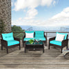 4 Pieces PE Rattan Patio Conversation Set Outdoor Rattan Furniture w/ Cushions