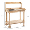 Wooden Potting Bench Work Table with Wheels, Sink, Drawer and Large Storage Sect