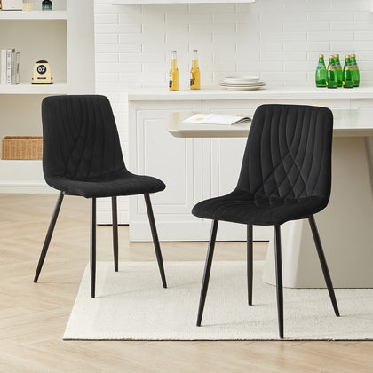 2X Dining Chairs Velvet Padded Seat With Metal Legs Fishtail Line Design Black