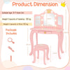 Kids Princess Vanity Table & Chair Set w/Pull-out Drawer & Stool-Pink