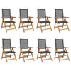 Reclining Garden Chairs 8 pcs Black Poly Rattan and Solid Wood V1P4