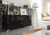 Luxury Black High Gloss 140cm TV Unit I Stand Sideboard I Gold Finish Accents