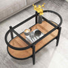 Living Room Table 2-Tier Coffee Table with Storage & Acacia Wood Frame-Black