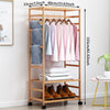 Wooden Clothes Rail Garment Clothes Rack Hanging Display Storage Shelves &Pulley