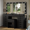 15 Drawers Dressing Table with Mirror, Makeup Vanity with Power Outlet, LED
