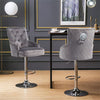 360° Swivel Grey Velvet Bar Stool Gas Lift w/Lion Head Door Knocker &Tufted Back