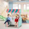 2-in-1 Kids Play Kitchen & Restaurant Wooden Pretend Double-sided Cooking Toy