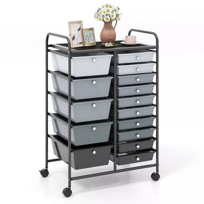 15 Drawers Storage Trolley Mobile Rolling Utility Cart Home Office Organizer