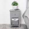 Bedside Table Unit Cabinet Pair Grey Bedroom Nightstand Wicker Storage Wooden