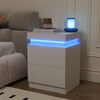 LED Bedside Table 2 Drawers Cabinet Charging Station Nightstand Storage White