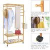 Bamboo Clothes Rail Garment Coat Rack Stand with 3 Tier Storage Shelf Entryway