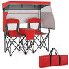 COSTWAY Double Folding Camping Chair Outdoor Portable Loveseat w/Canopy-Red