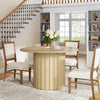Round Dining Table for 4, Farmhouse Kitchen Table with Metal Base,...