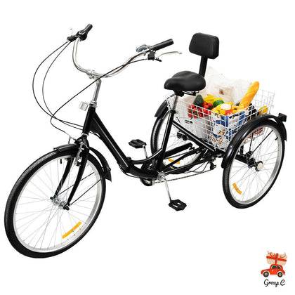 Adult Tricycle Folding Trike Bicycle 3-Wheel Bike 7-Speed Tricycle W/ Basket