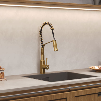 Modern Gold Kitchen Sink Mixer Tap 360° Swivel Pull Out Single Lever Faucet