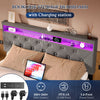 Modern Double Single Metal Bed Frame Upholstered Headboard with LED Lights Grey