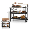 Outdoor Grill Cart Pizza Oven Stand with Flip-up Table & Trash Bag Holder