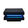Square Coffee Table Black High Gloss Wooden Centre Tea Table with LED RGB Lights