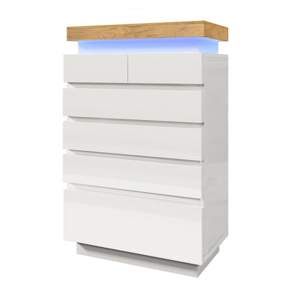 6 DRAWER CHEST OF DRAWERS SIDEBOARD WITH LED STORAGE CABINET HIGH GLOSS WHITE