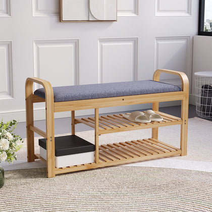 Bamboo Slatted Shoe Rack Storage Shoe Bench With Seat With Shelves Shoes Cabinet
