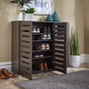3 Door Shoe Storage Cabinet Dark Brown Wooden Rack Stand Cupboard Slatted Doors