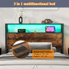 Single Metal Bed Frame with LED, Charging Station, Storage Headboard and Drawer