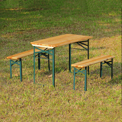 3 Piece Wooden Folding Picnic Beer Table and Bench Set Outdoor Camping Furniture