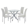 Round Glass Dining Table and 4 White Faux Leather Chairs Kitchen Room Furniture
