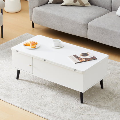 2-in-1 Coffee Table With Lift Up Top and 2 Large Storage Cabinet White Wooden