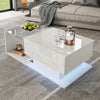Lift Top Coffee Table with Hidden Storage and LED Lights for Living Room White