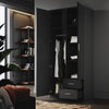 Black 2 Door 2 Drawer Wardrobe with Hanging Rail Wooden Clothes Storage Cupboard
