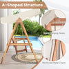 A Frame Wood Porch Swing Outdoor Garden 2-Seat Swing Bench w/ Canopy & Cushions